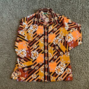 Genuine Vintage 60’s 70’s Long Sleeved Button Down Shirt, Dagger Collar, Med-Lg